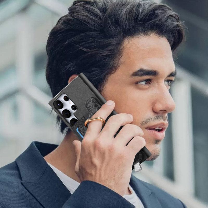 Hoesje Voor Samsung Galaxy S25 Ultra 5g Afneembare Kaarthouder In Suède-stijl