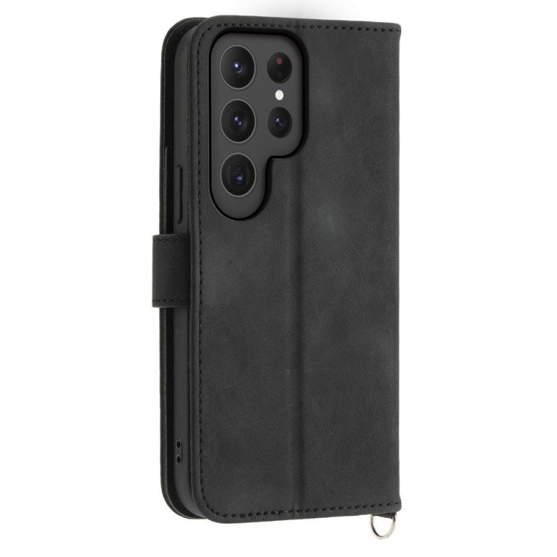 Leren Hoesje Samsung Galaxy S25 Ultra 5g Bloemenpatroon En Bandjes