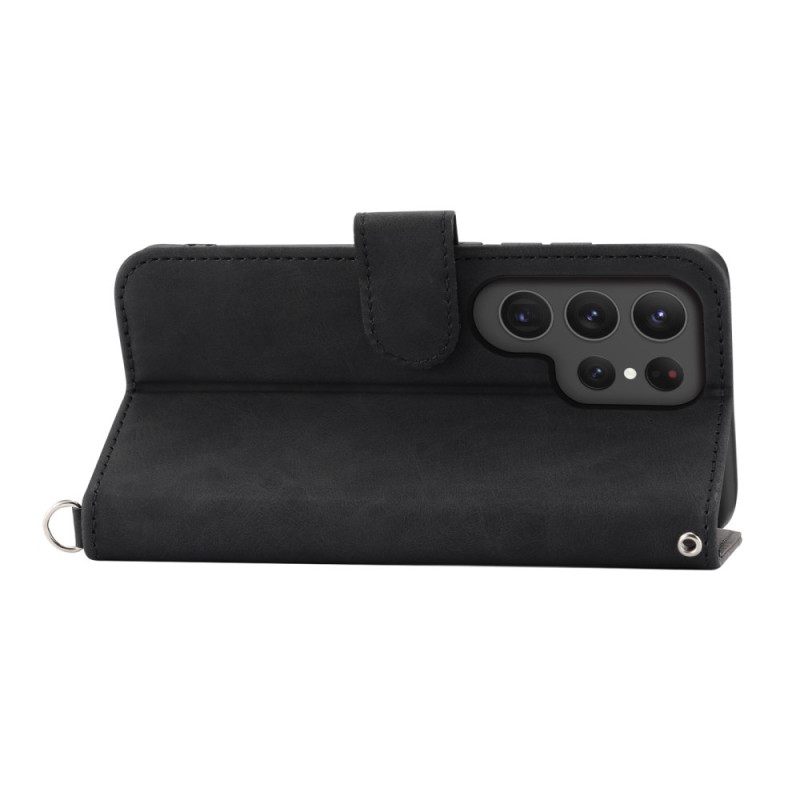 Leren Hoesje Samsung Galaxy S25 Ultra 5g Bloemenpatroon En Bandjes