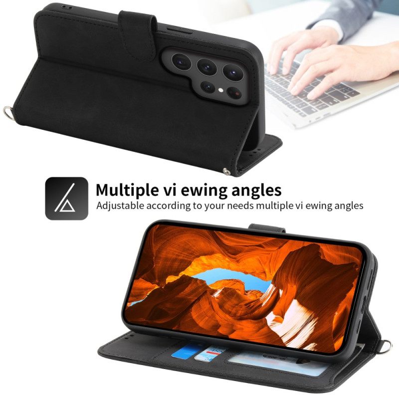 Leren Hoesje Samsung Galaxy S25 Ultra 5g Bloemenpatroon En Bandjes