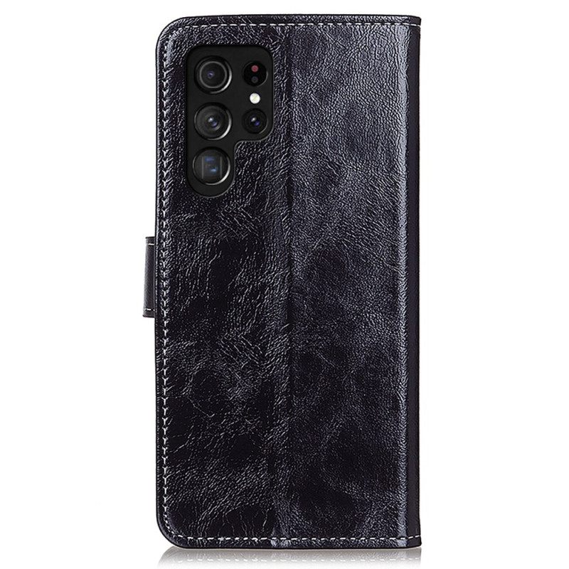 Leren Hoesje Samsung Galaxy S25 Ultra 5g Glanzend Imitatieleer Bescherming Hoesje