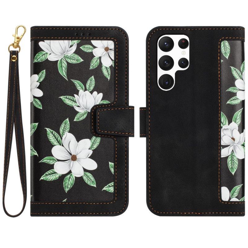 Leren Hoesje Samsung Galaxy S25 Ultra 5g Portemonnee Met Bloemenprint Bescherming Hoesje