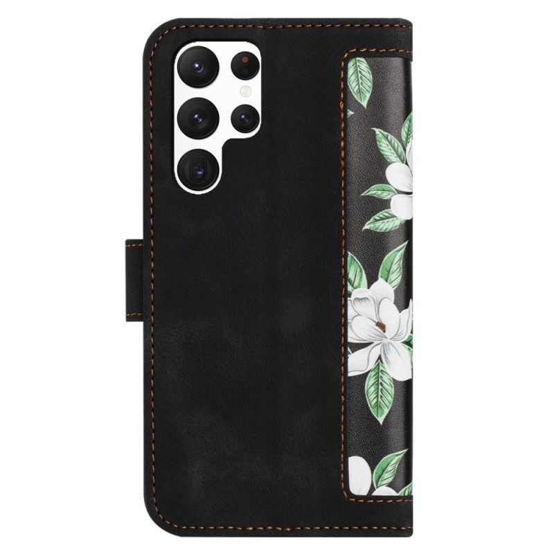 Leren Hoesje Samsung Galaxy S25 Ultra 5g Portemonnee Met Bloemenprint Bescherming Hoesje