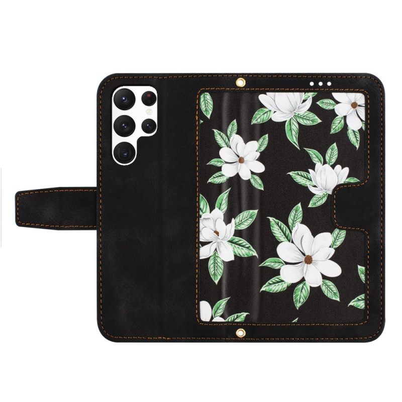 Leren Hoesje Samsung Galaxy S25 Ultra 5g Portemonnee Met Bloemenprint Bescherming Hoesje