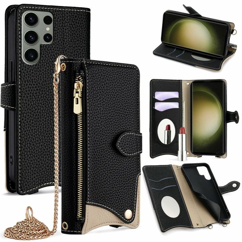 Leren Hoesje Samsung Galaxy S25 Ultra 5g Portemonnee Met Ketting Bescherming Hoesje