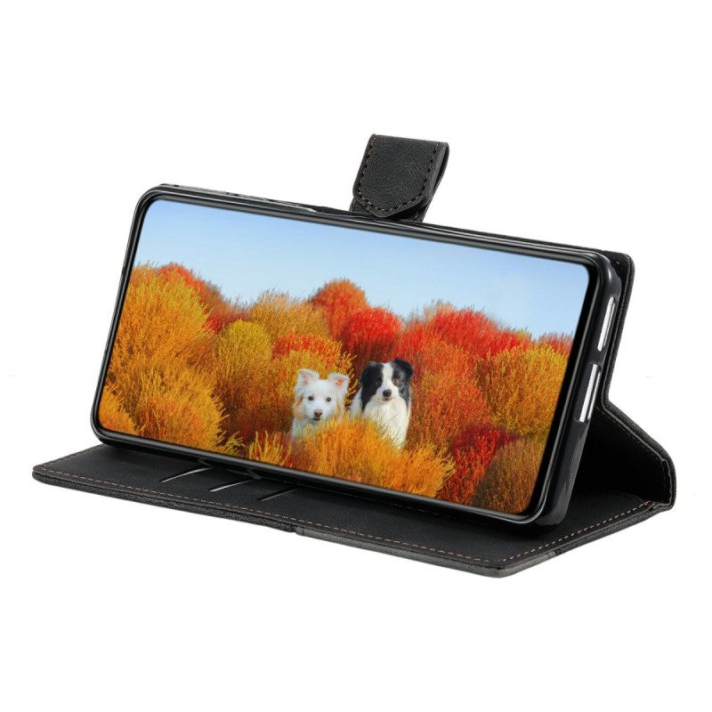 Leren Hoesje Samsung Galaxy S25 Ultra 5g Tweekleurige Rfid-portemonnee In Suède-stijl Met Bandje