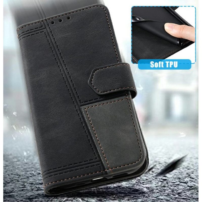 Leren Hoesje Samsung Galaxy S25 Ultra 5g Tweekleurige Rfid-portemonnee In Suède-stijl Met Bandje