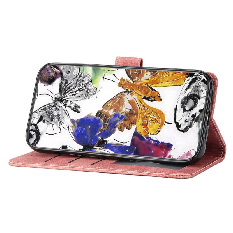 Leren Hoesje Samsung Galaxy S25 Ultra 5g Vlinders Met Suède-effect Bescherming Hoesje