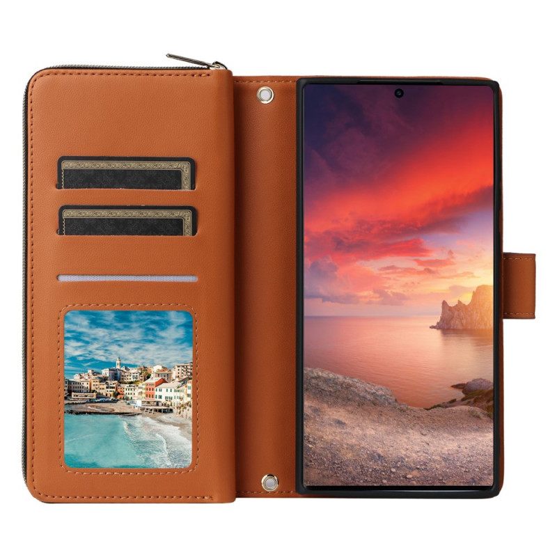 Leren Hoesje Voor Samsung Galaxy S25 Ultra 5g 9 Kaartsleuven Met Bandje