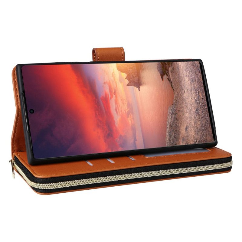 Leren Hoesje Voor Samsung Galaxy S25 Ultra 5g 9 Kaartsleuven Met Bandje