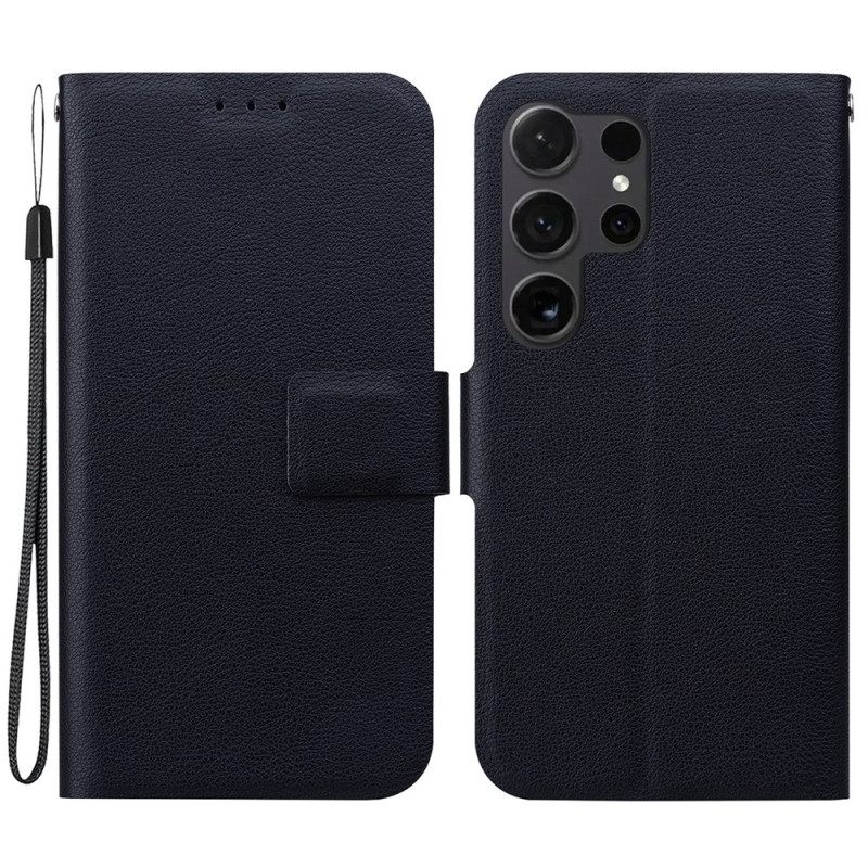 Leren Hoesje Voor Samsung Galaxy S25 Ultra 5g Effen Leerlook Met Bandje