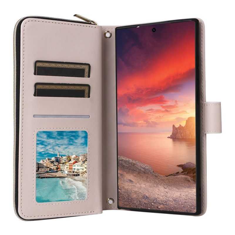 Leren Hoesje Voor Samsung Galaxy S25 Ultra 5g Gewatteerde Portemonnee Met Bandje En Schouderband