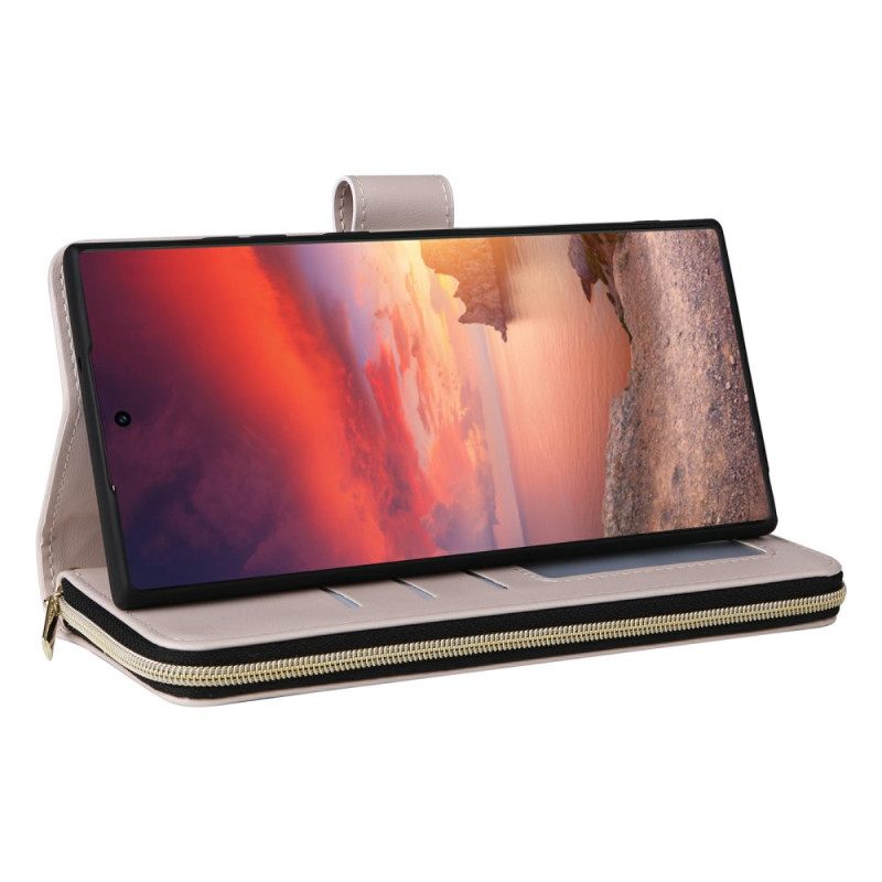 Leren Hoesje Voor Samsung Galaxy S25 Ultra 5g Gewatteerde Portemonnee Met Bandje En Schouderband