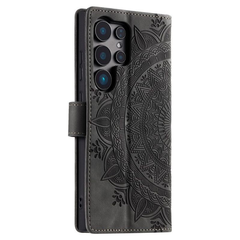 Leren Hoesje Voor Samsung Galaxy S25 Ultra 5g Suède-look Mandala