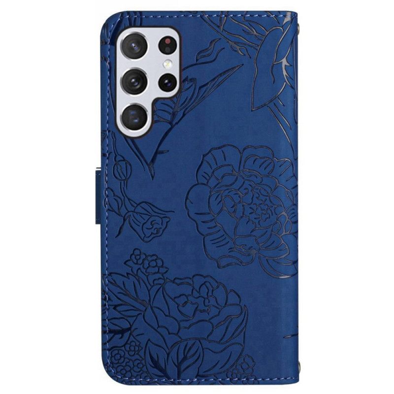 Leren Hoesje Voor Samsung Galaxy S25 Ultra 5g Vlinderprint Met Bandje