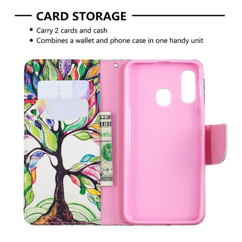 Cover voor Samsung Galaxy A40 Anti-fall Folio-hoesje Gekleurde Boom