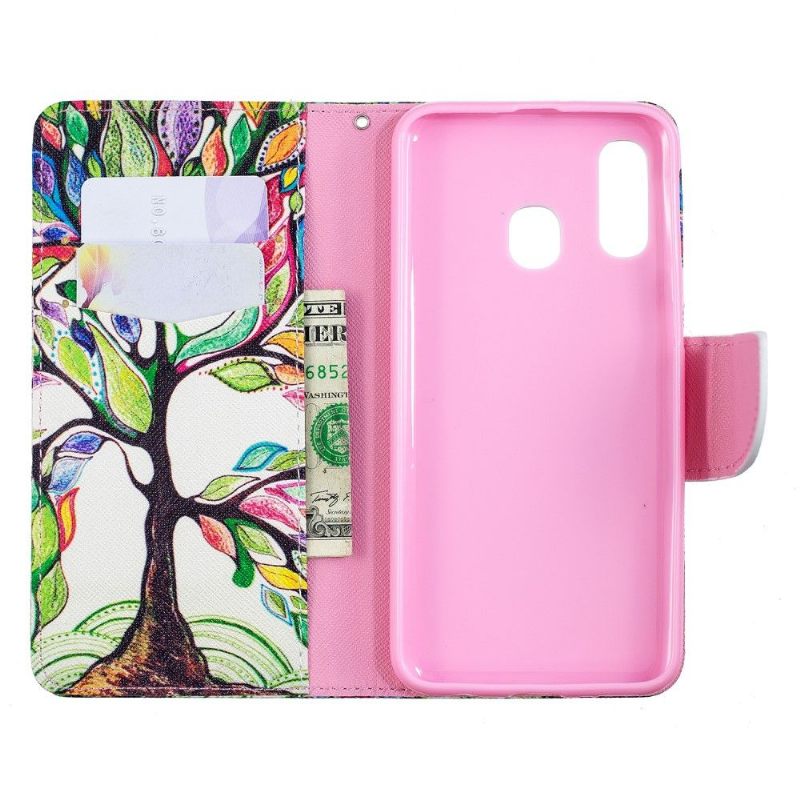 Cover voor Samsung Galaxy A40 Anti-fall Folio-hoesje Gekleurde Boom