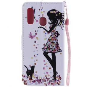 Cover voor Samsung Galaxy A40 Anti-fall Met Ketting Bloemenmeisje
