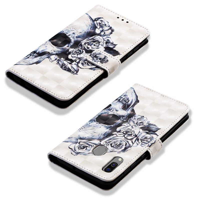 Folio-hoesje voor Samsung Galaxy A40 Anti-fall Schedel Bloemen