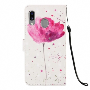 Leren Hoesje voor Samsung Galaxy A40 Roze Bloem