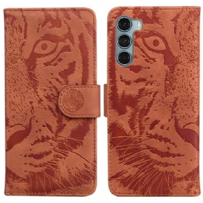 Leren Hoesje voor Moto G200 5G Tijger Gezicht Afdrukken