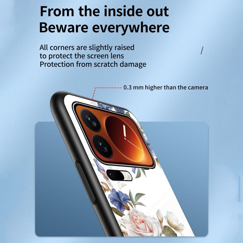 Cover Hoesje Xiaomi 17 Pro Telefoonhoesje Bloemenpatroon Van Gehard Glas