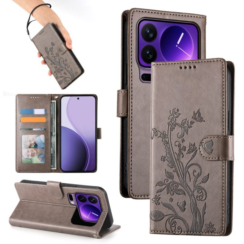 Folio-hoesje Xiaomi 17 Pro Telefoonhoesje Bloemen- En Vlinderpatroon