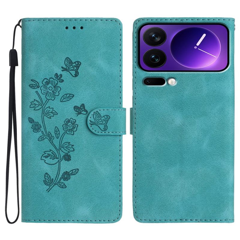 Folio-hoesje Xiaomi 17 Pro Telefoonhoesje Bloemenpatroon Met Suède-effect