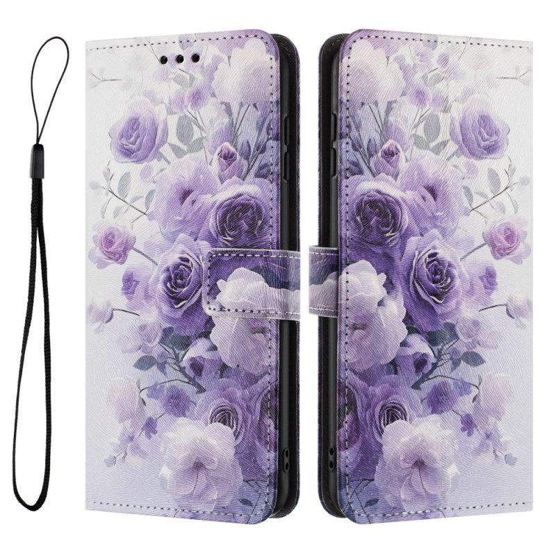 Leren Hoesje Xiaomi 17 Pro Paarse Rozen