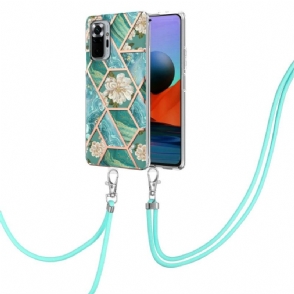 Hoesje voor Xiaomi Redmi Note 10 Pro Met Koord Marmer En Witte Bloemen
