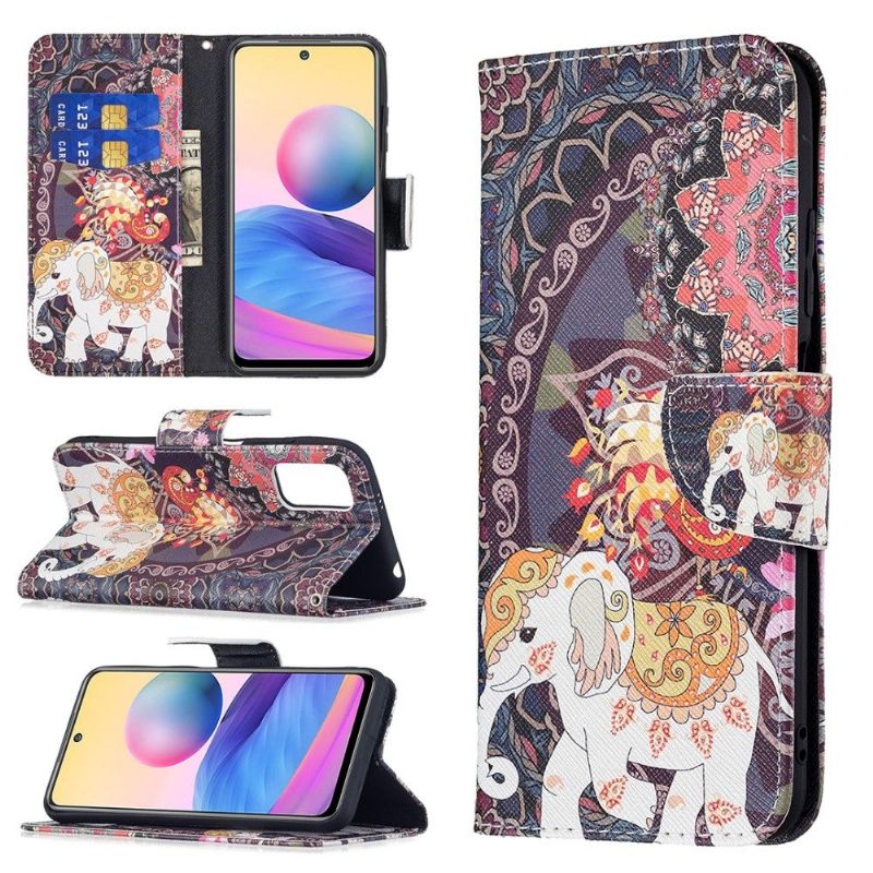Folio-hoesje voor Xiaomi Redmi Note 10 5G / Poco M3 Pro Olifant Patronen
