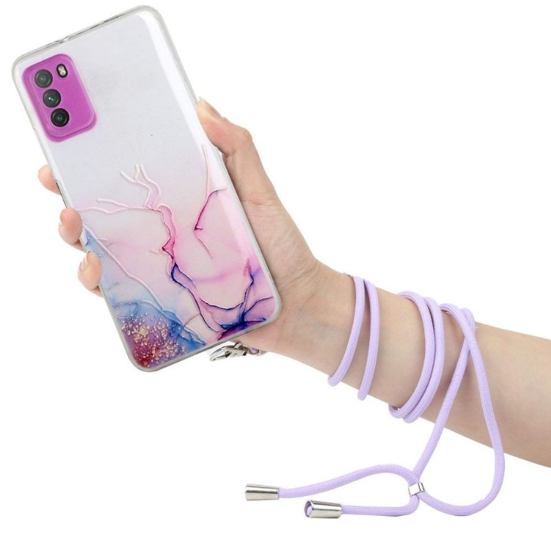 Hoesje voor Xiaomi Redmi Note 10 5G / Poco M3 Pro Marmer Met Riemkoord