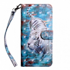 Flip Case voor OnePlus 10 Pro 5G Met Ketting String Tijger