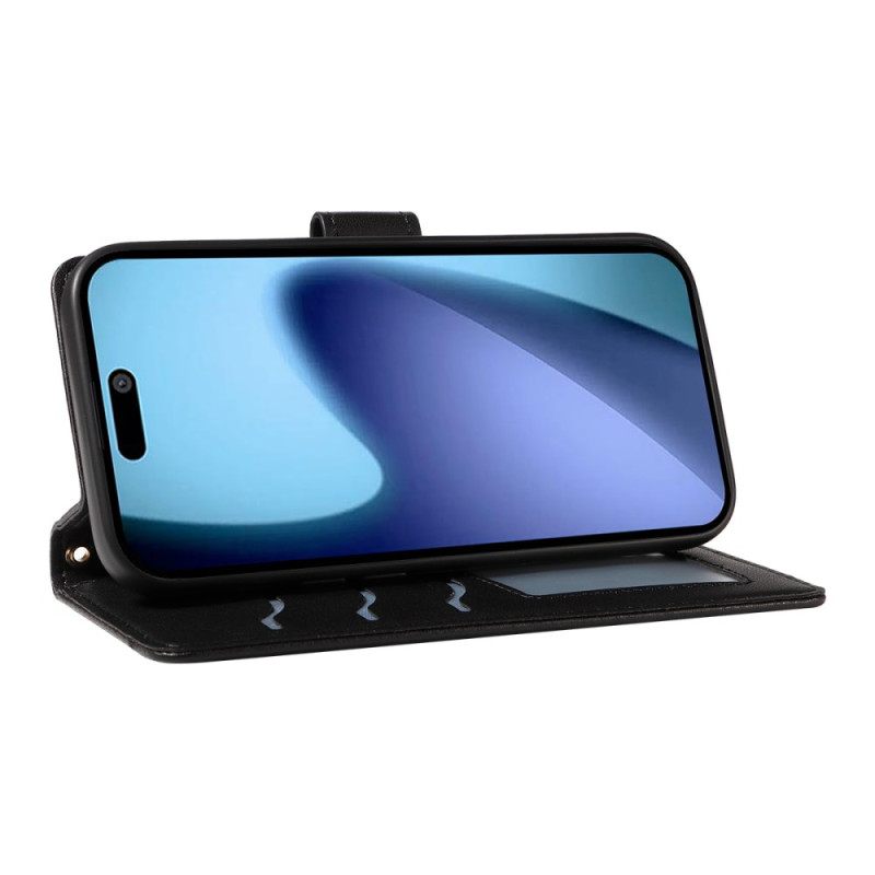 Flip Case Leren iPhone Air Gewatteerd Met Riempje En Schouderriem