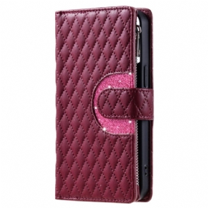 Flip Case Leren Oneplus 15r Gewatteerde Portemonnee Met Pailletten