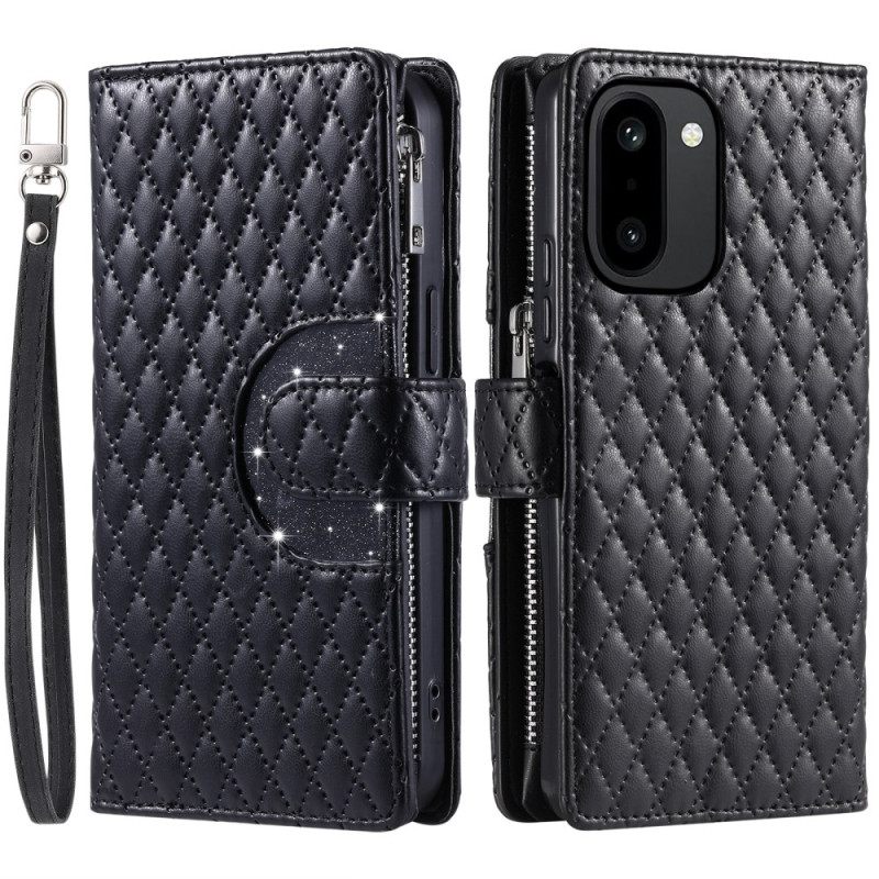 Flip Case Leren Oneplus 15r Gewatteerde Portemonnee Met Pailletten