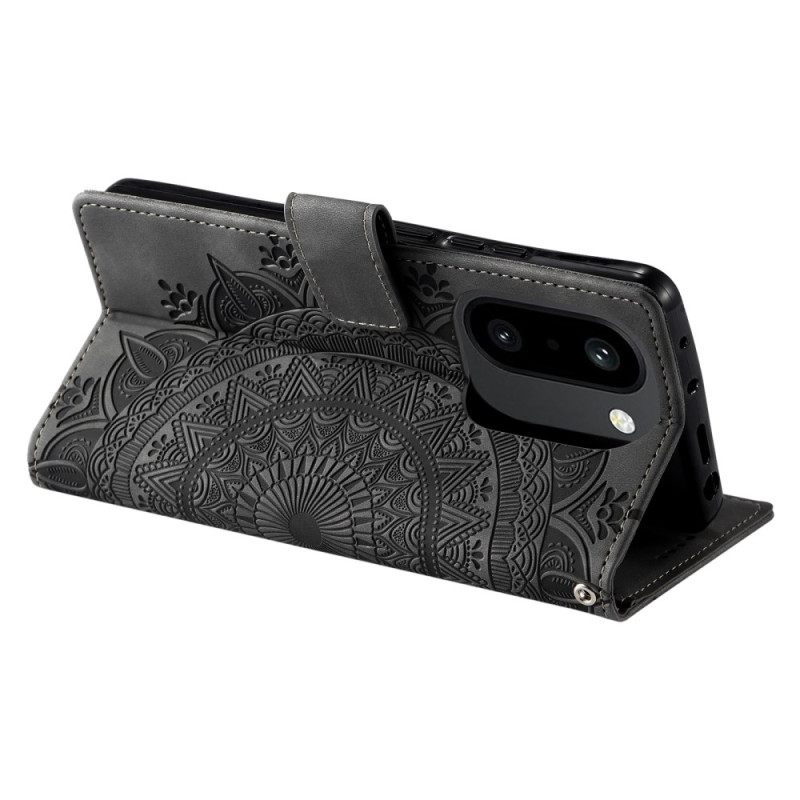 Flip Case Leren Oneplus 15r Portemonnee Met Mandala Suède-effect