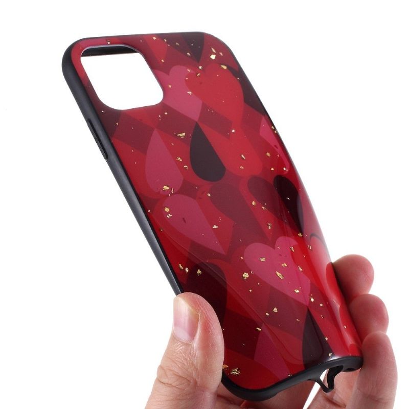 Hoesje voor iPhone 11 Pro Anti-fall Harten Met Gouden Bladeren