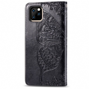 Leren Hoesje voor iPhone 11 Pro Bescherming Vlinder Met Reliëf