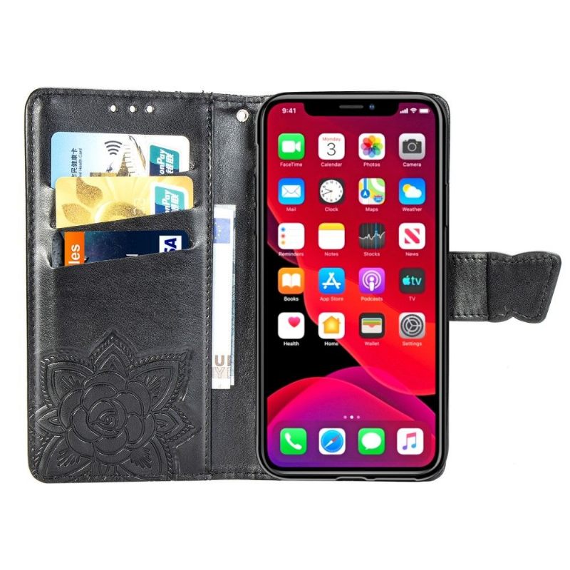 Leren Hoesje voor iPhone 11 Pro Bescherming Vlinder Met Reliëf