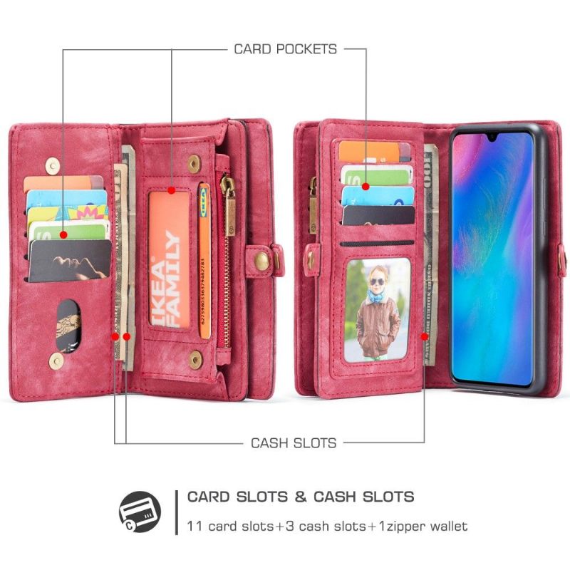 Telefoonhoesje Leren Hoesje voor Huawei P30 Bescherming En Kaarthouder - Rood