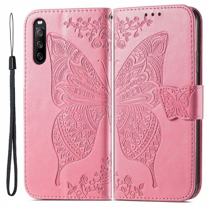 Leren Hoesje voor Sony Xperia 10 III Bescherming Reliëfvlinder