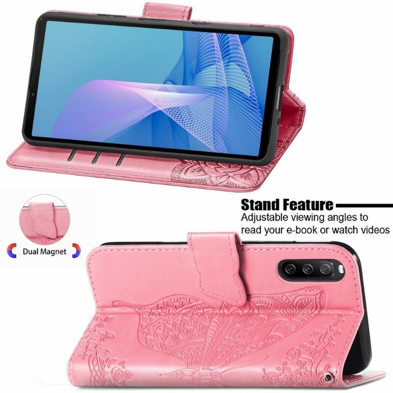 Leren Hoesje voor Sony Xperia 10 III Bescherming Reliëfvlinder