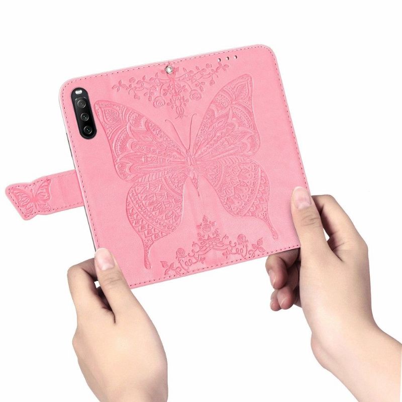 Leren Hoesje voor Sony Xperia 10 III Bescherming Reliëfvlinder