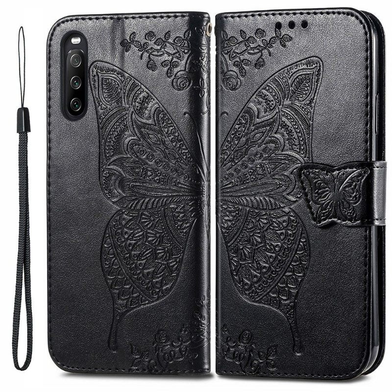 Leren Hoesje voor Sony Xperia 10 III Bescherming Reliëfvlinder