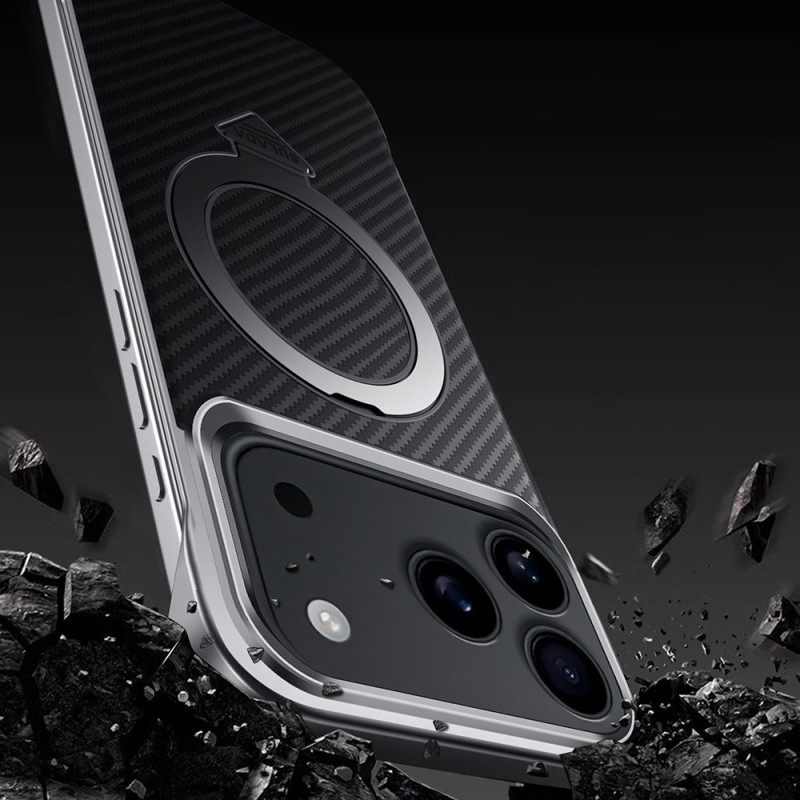 Cover Hoesje iPhone 17 Pro Max Telefoonhoesje Magsafe Carbon Fiber Ring Mount