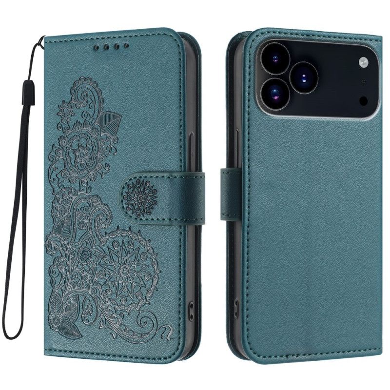 Flip Case Leren iPhone 17 Pro Max Bloemenkant