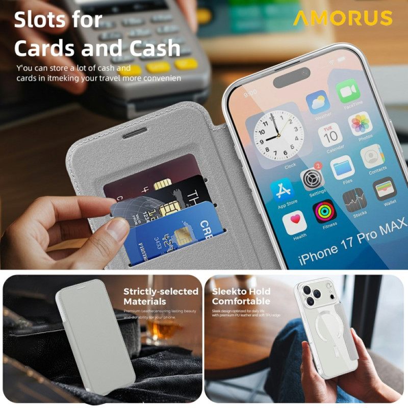 Folio-hoesje iPhone 17 Pro Max Magsafe-compatibel Met Rfid-kaarthouder