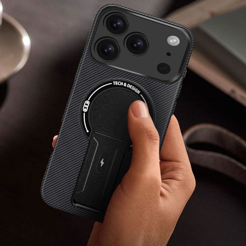 Hoesje iPhone 17 Pro Max Koolstofvezeltextuur Met Standaard