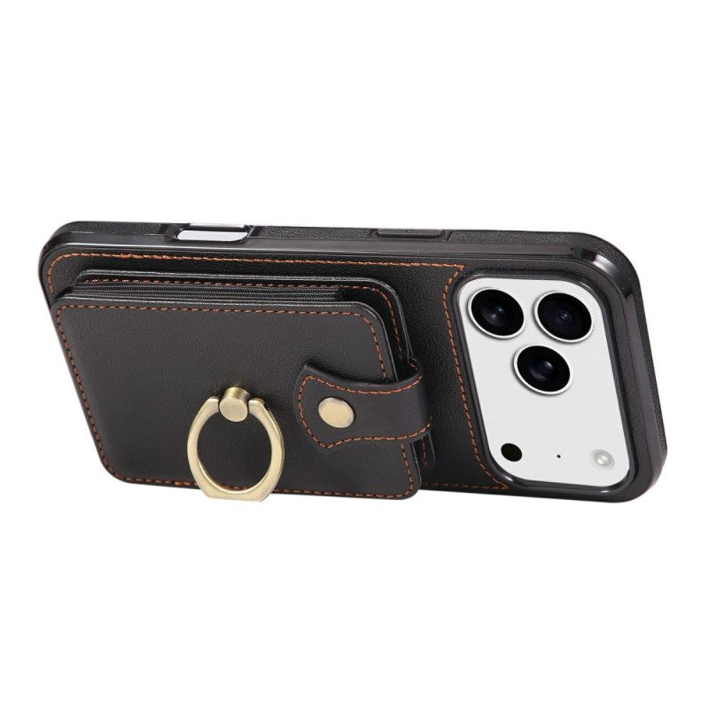 Hoesje iPhone 17 Pro Max Leerlook Met Kaarthouder En Polsband Bescherming Hoesje